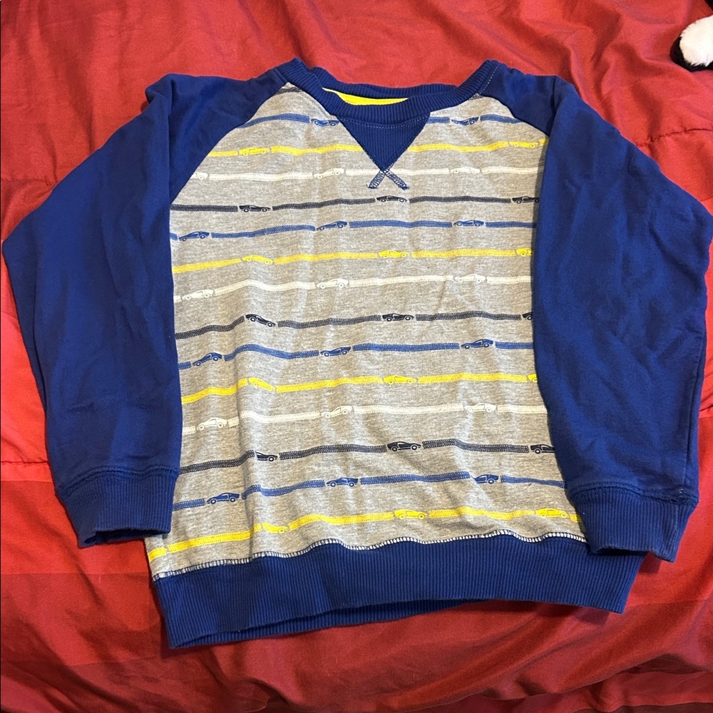 Men's Blue and Gray Striped Crewneck Sweater